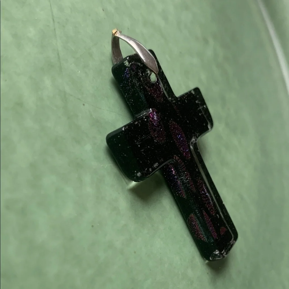 Black Cross Pendant with Iridescent Accents